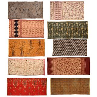 Group (10) vintage Indonesian batik textiles