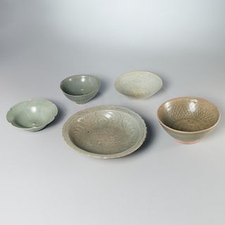 Group (5) antique Asian celadon glazed ceramics