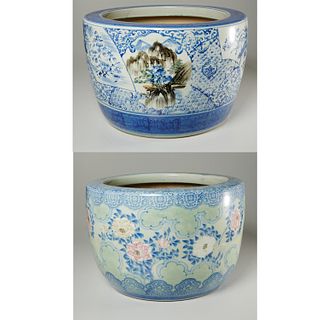 (2) Japanese porcelain jardinieres