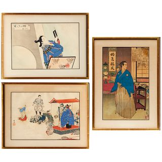 (3) Antique Japanese woodblock prints
