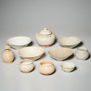 Group (10) early Asian cream & pale celadon wares