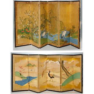 (2) Japanese 6-panel painted screens