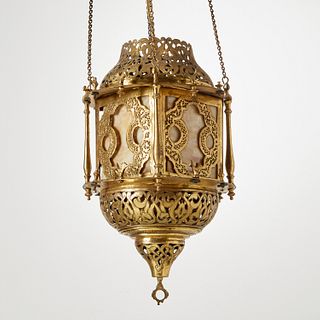 Antique Islamic engraved brass mosque lantern