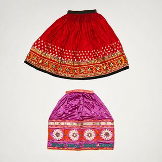 (2) vintage Indian beaded & mirrored skirts