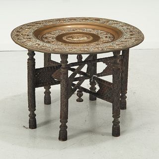Large vintage Damascus tray on table stand