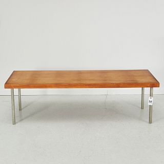 Knoll style Modernist walnut & steel coffee table