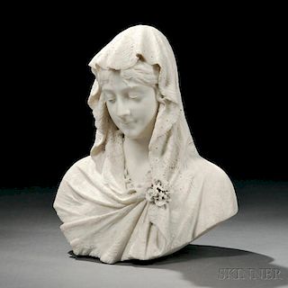 Cesare Lapini (Italian, 1848-1893)       Carrara Marble Bust of an Veiled Beauty