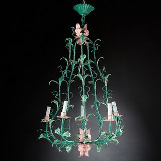 Italian tole floral vine five-light chandelier