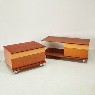 (2) Saporiti two-tone birdseye maple cabinets