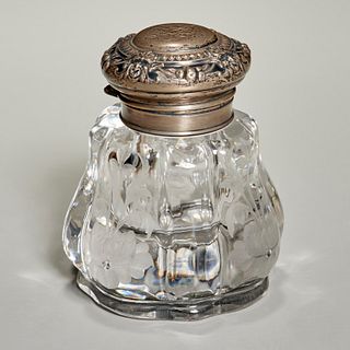 Nice Gorham sterling and etched crystal inkwell