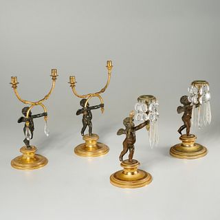 Group Continental Neoclassic bronze candelabra