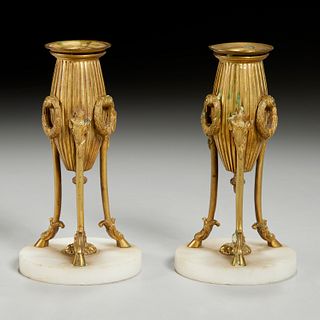 Pair Louis XVI style bronze candle holders