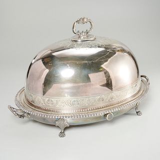 Large Sheffield plated meat dome and platter