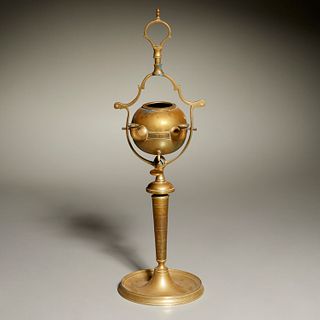 Unusual antique bronze Lucerne oil lamp