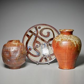(3) Large studio & Danish stoneware vessels