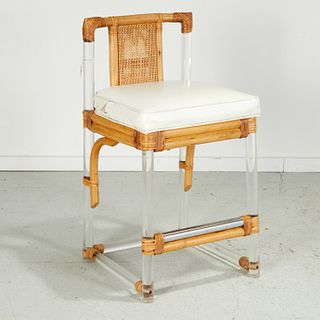 Modernist designer caned Lucite stool