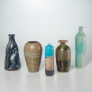 Group Modernist & signed Studio Pottery vases