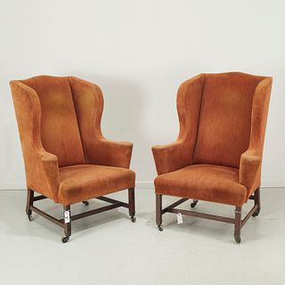 Pair antique George III style wing back chairs