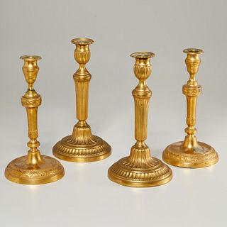 (2) Pairs Empire gilt bronze candlesticks