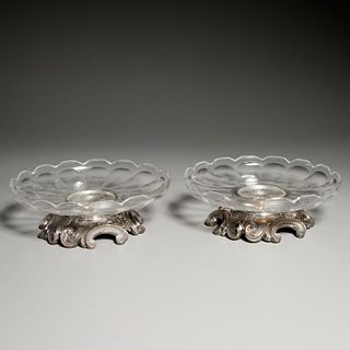 Pair French glass and silver plate tazze