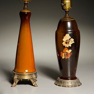 (2) American Art Pottery vase lamps