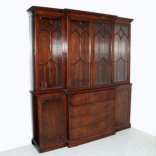 Kittinger (attrib) mahogany breakfront bookcase