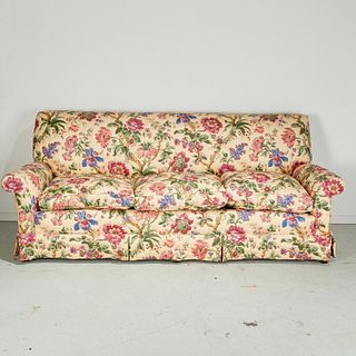 Custom Lawson style quilted chintz sofa