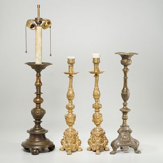 (4) Italian bronze pricket lamps