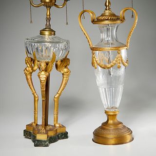 (2) antique French gilt bronze mounted lamps