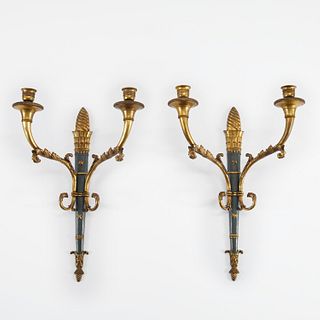 Pair E.F. Caldwell style gilt bronze sconces