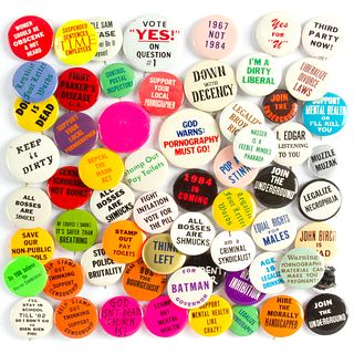 Group of 60 Humorous Social Statement Buttons