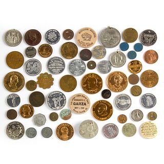 Group of 56 Older Political Advertising Tokens, Coins, Medals