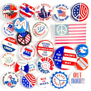 25 Vintage Vietnam War Peace Protest Buttons