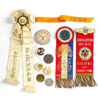 11 Antique Fraternal Organization Ribbons With Buttons