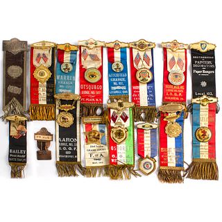 16 Antique Fraternal Ribbon Medals Oddfellows 