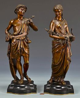 Pr. of Bronze Classical Figural Sculptures