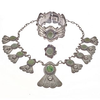 Mexican Jade, Silver Jewelry Suite