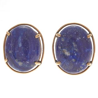 Pair of Lapis Lazuli, 14k Yellow Gold Earrings