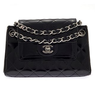 Chanel Quilted Black Patent Shoulder Bag