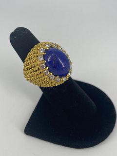 Stunning Vintage 18kt Yellow Gold Lapis & Diamond Ring