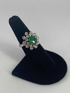 Elegant Platinum Emerald & Diamond Cluster Ring