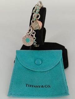 One Sterling Silver Tiffany & Company Charm Bracelet & One Blue Branded Pouch