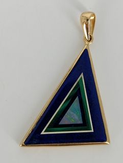 Triangular 14kt Gold + Semi-Precious Stone Pendant