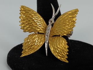 Dual Tone 18kt Gold Butterfly Pin With Diamonds