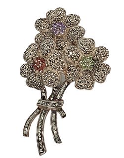 Sterling Silver Bouquet of Flowers Pin