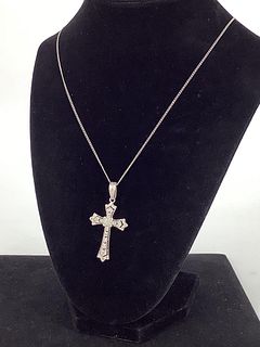 Sterling Silver Necklace With A Sterling Silver & Diamond Cross Pendent