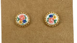 14kt Yellow Gold Hand Painted Earrings