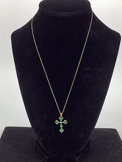 14kt Yellow Gold Necklace With A Gold & Gemstone Cross Pendant