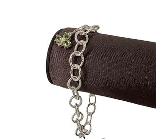 Sterling Bracelet with Gemstone Clover Pendant