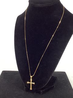 14kt Yellow Gold Necklace With A Gold Cross Pendant